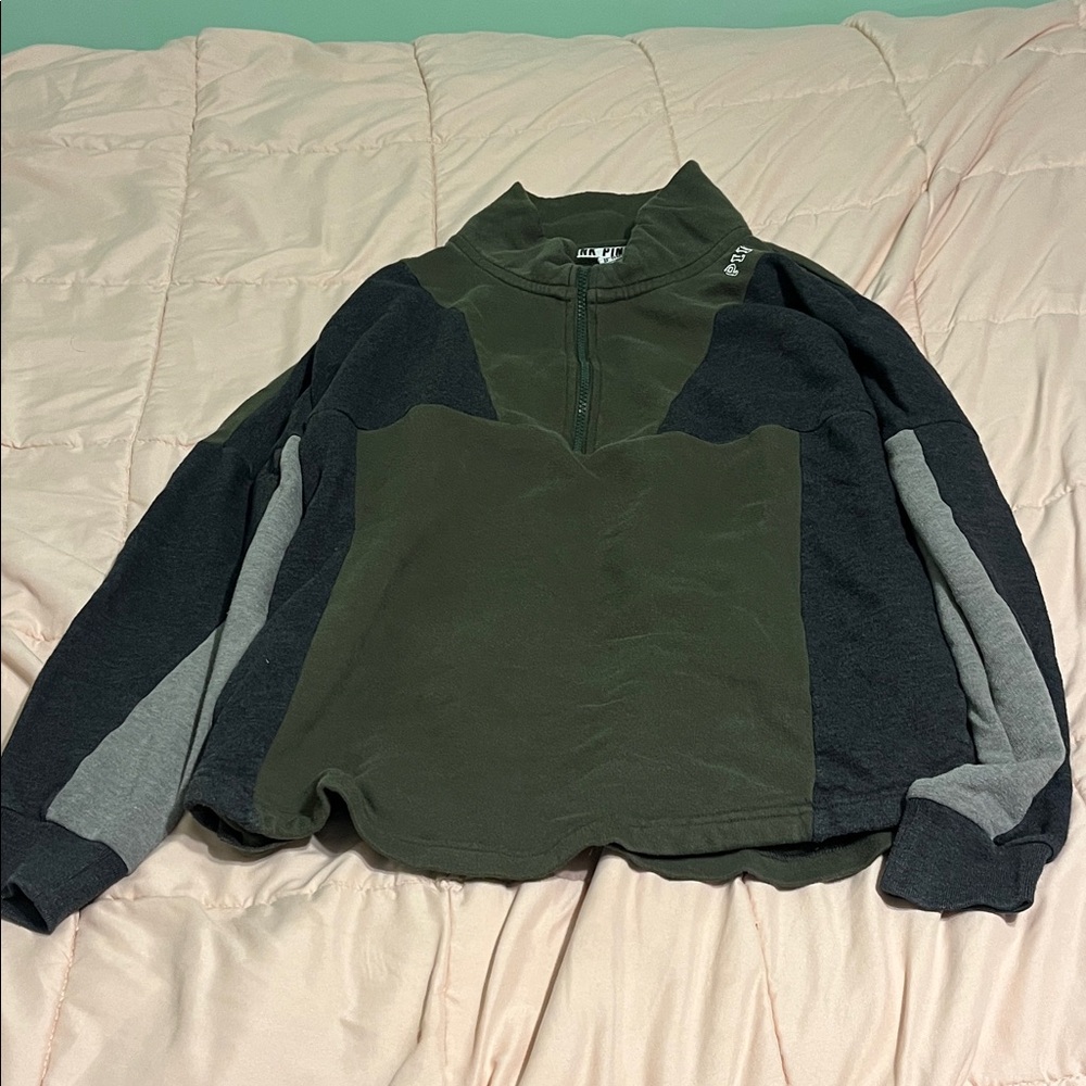 Women’s Green and Gray Half-Zip Sweater
